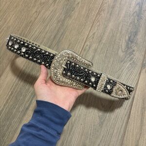 Blazin Roxx Black Belt with Silver Embellishments Genuine Leather size Small